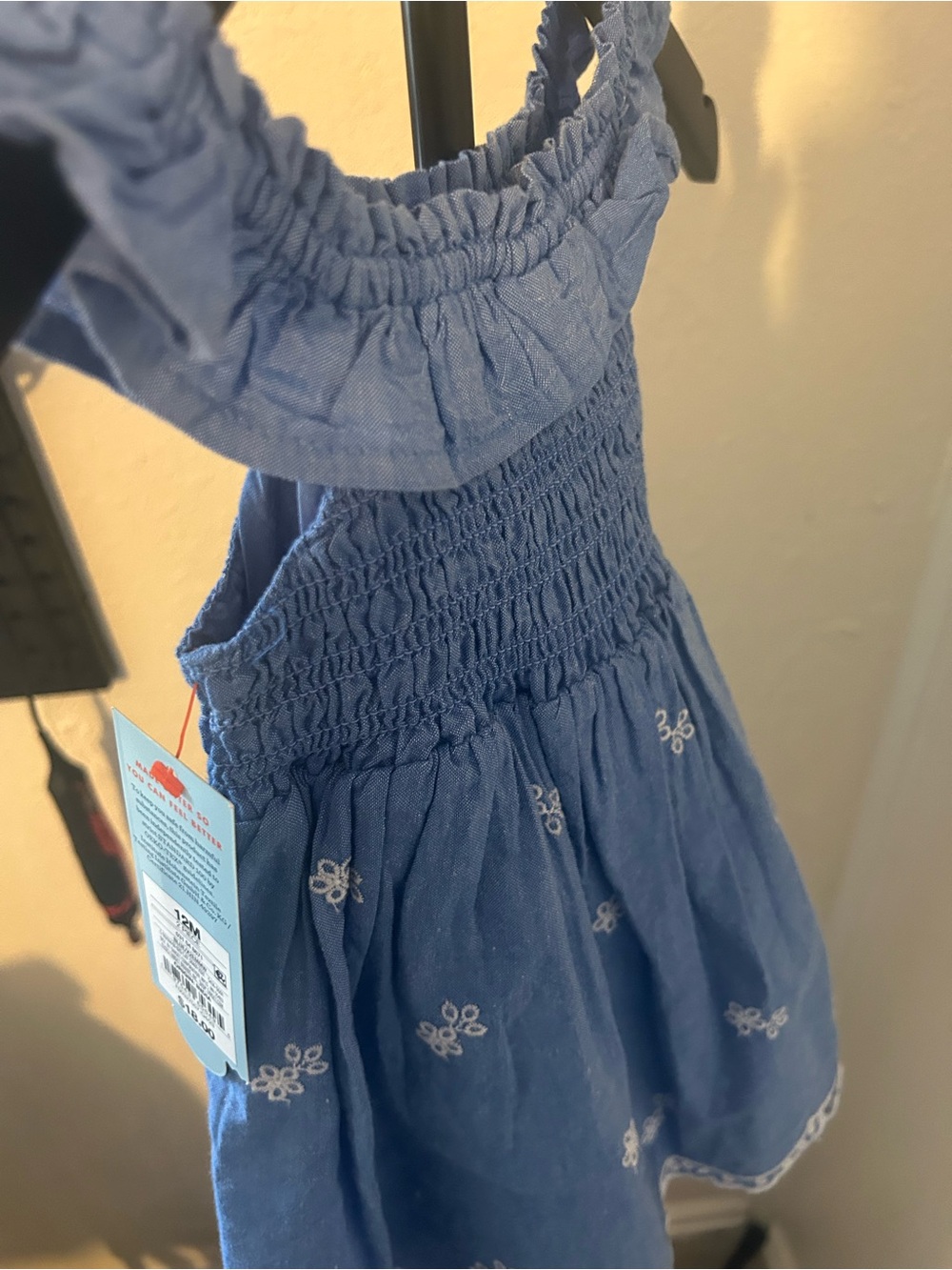 Cat & Jack Blue Embroidered Smocked One-Piece Dress - Picture 6 of 6